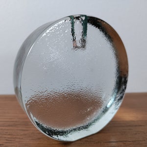 Blenko? Walther? MCM Glass Clear Puck Bud Vase Candle Holder Vintage Home Decor