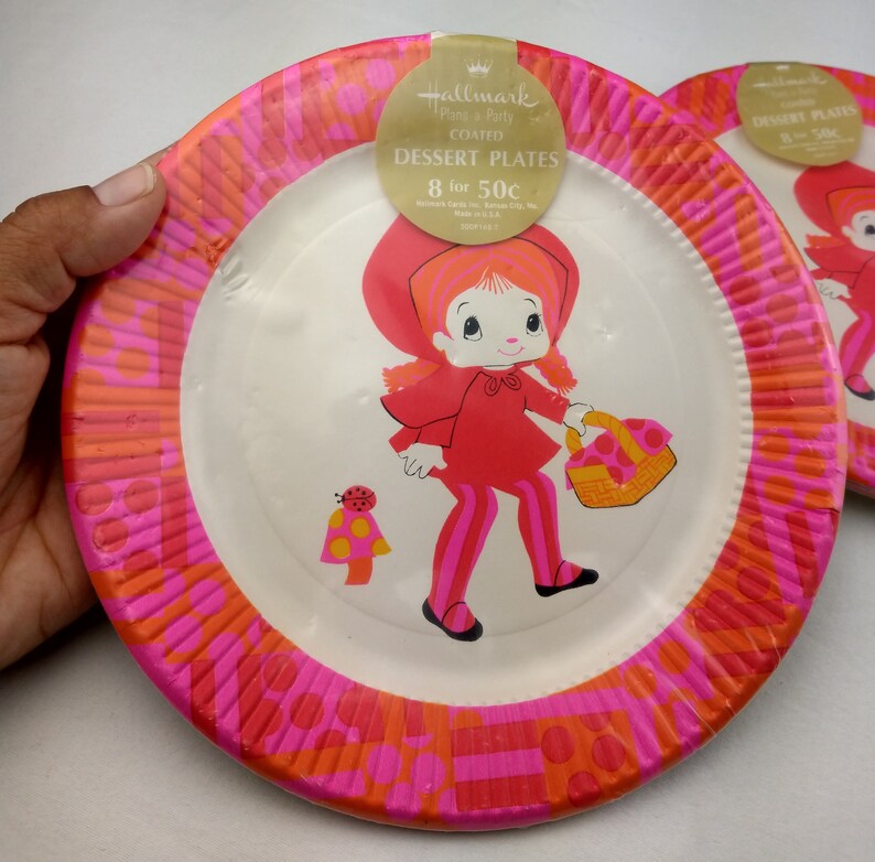 Vintage Retro Mod Party Dessert Plates Hallmark Pack of 8 New Sealed NOS