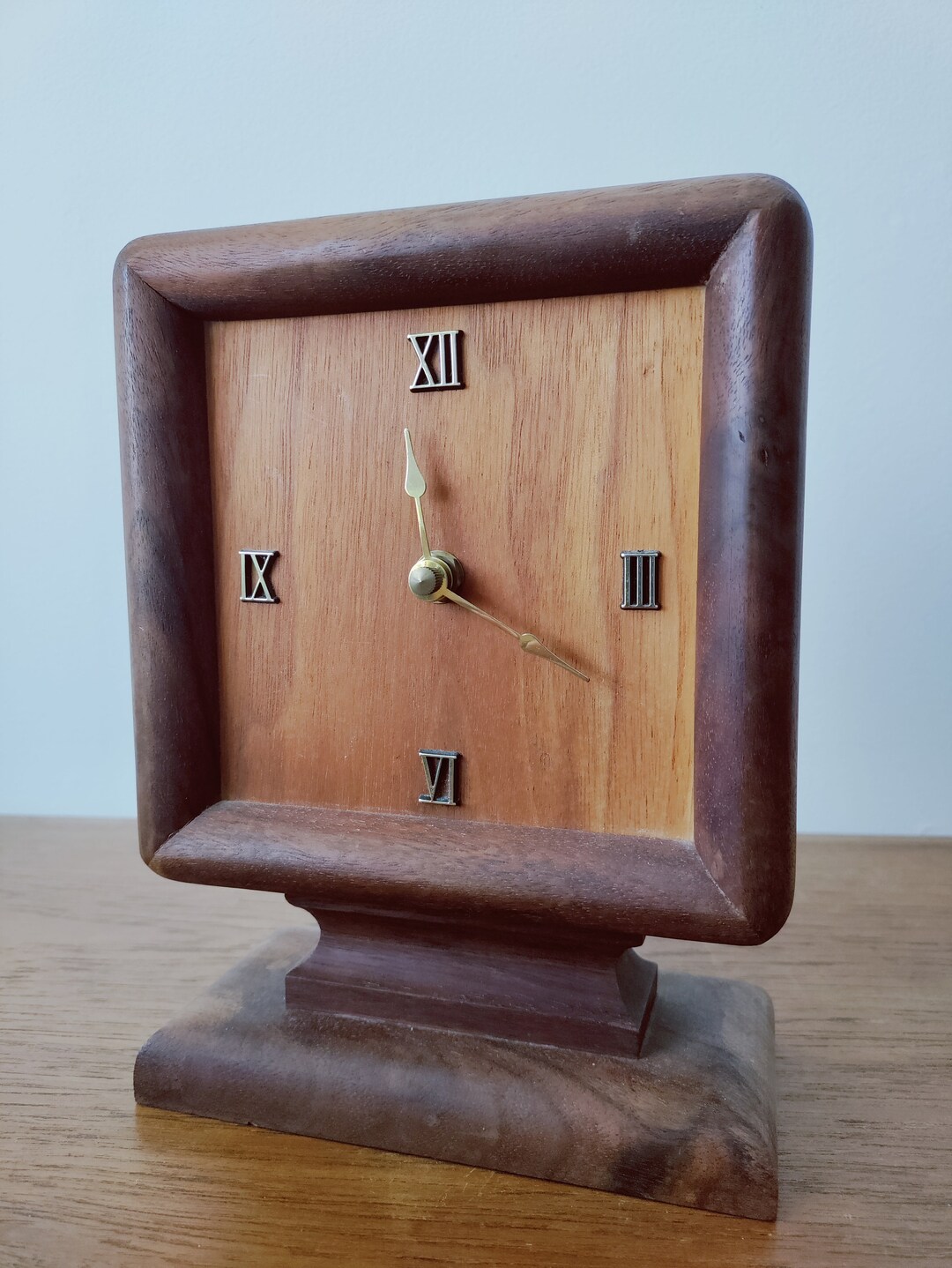 Vintage Midcentury Teak Wood Clock Japanese Minimalist Style Desk Top