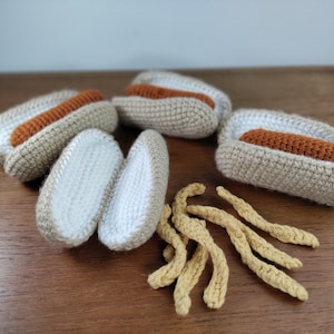 Handmade Crochet Hot Dog French Fries Toy Food Pretend Play Kitchen Montessori