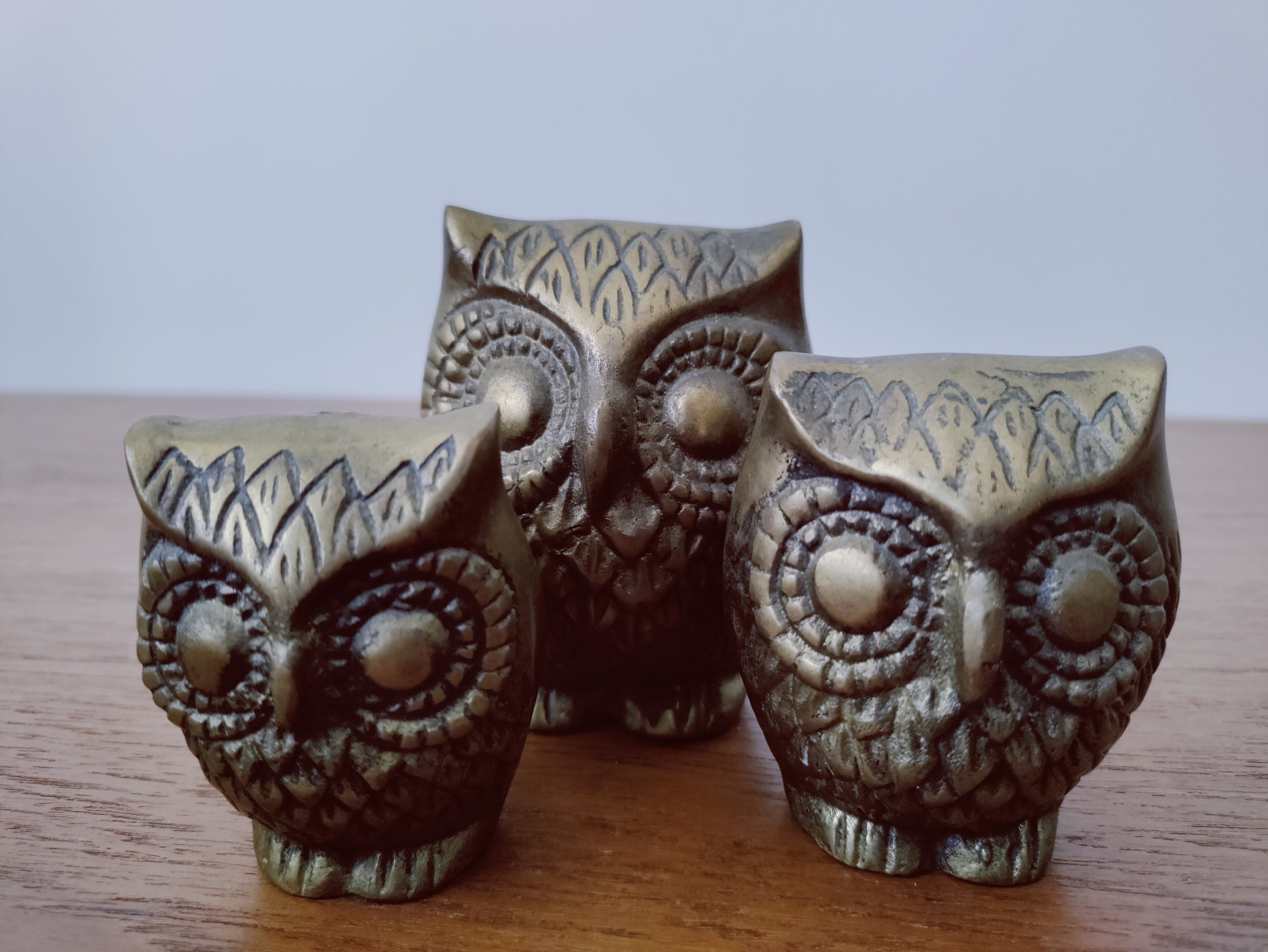 Vintage Brass Owl Family Set of 3
