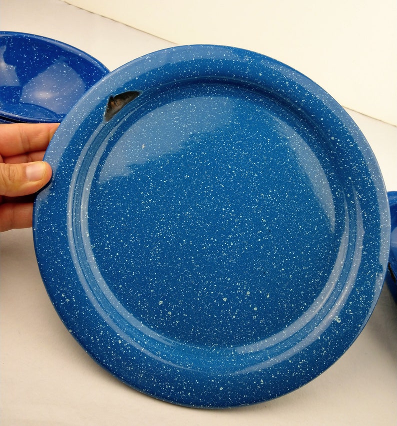 Vintage Blue Speckled Enamelware Dishware Pot Plate Oval Etsy
