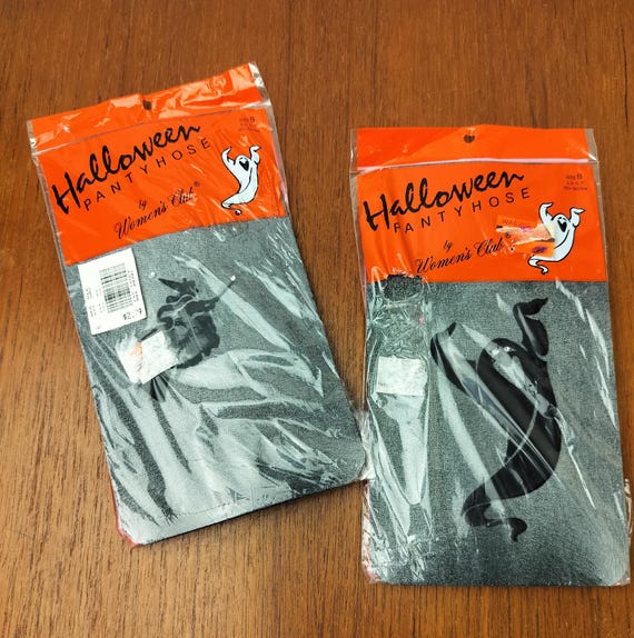Vintage Halloween Novelty Pantyhose Witch Ghost Size M/L 80's 90's Women's Spooky Decor 2 Pair