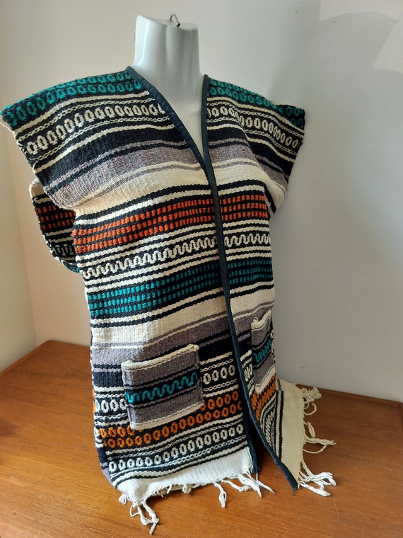 Vintage Mexican Blanket Vest Handmade Western Azte