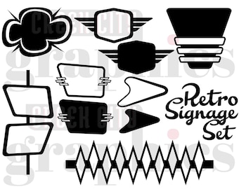 1950s 1960s Digital Design Diner Retro Atomic Sign Signage Set - SVG • PNG • EPS Graphic Cut Files