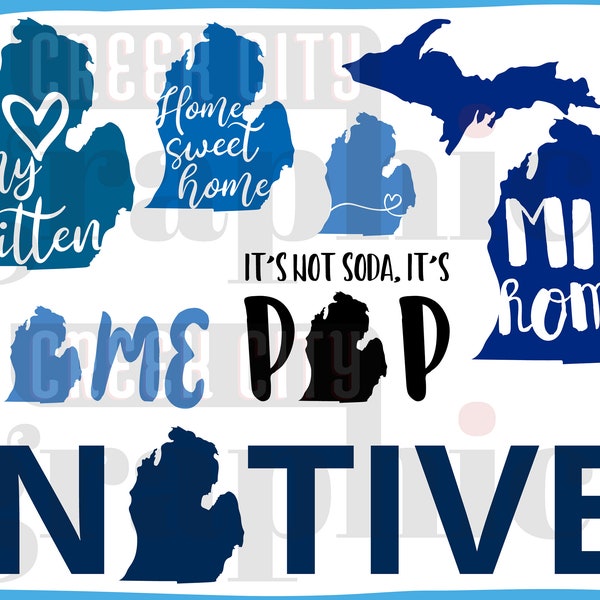 Paquete de diseño digital de calcomanías nativas de State of Michigan Heart My Mitten Mi Home - SVG • PNG • Archivos de corte EPS