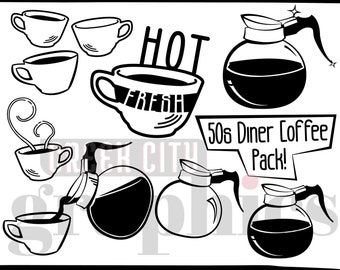 1950s 1960s Retro Diner Coffee Pot Digital Designs Pack - SVG • PNG • EPS Cut Files
