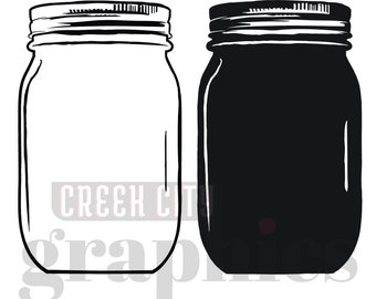 May include: Two mason jars, one black and one white, with a simple line drawing style. The jars are empty and have a lid.