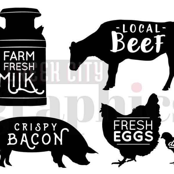Milk Can, Cow, Pig, Chicken Farm Pack - SVG • PNG • EPS Cut Files