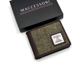 Cash Envelope Wallet - Bi-fold Cloth Wallet  - Green  bifold harris tweed wallet