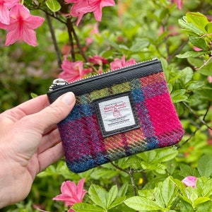 Key Fob Pouch in Blue and Pink Harris Tweed. Small Card Holder / Coin Purse cute wallet image 1