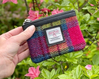 Key Fob Pouch in Blue and Pink Harris Tweed. Small Card Holder / Coin Purse - cute wallet