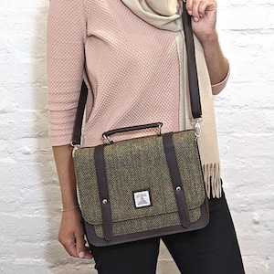 Unique Work Bag - Green Harris Tweed Ladies Messenger Bag Women ** Gift for her ** Graduation gift **