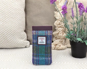 Harris Tweed Glasses Sleeve in Purple and Green Plaid , excellent scottish accessories.