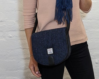 Blue Saddle Bag. Cross Body Bag in Blue Harris Tweed. Scottish Handbag / Scottish Purse