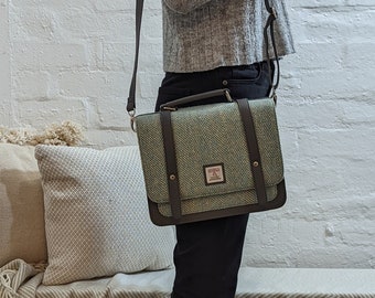 Unique Work Bag -  Harris Tweed Messenger Bag Women , Gift for her in  Turquoise  colour.