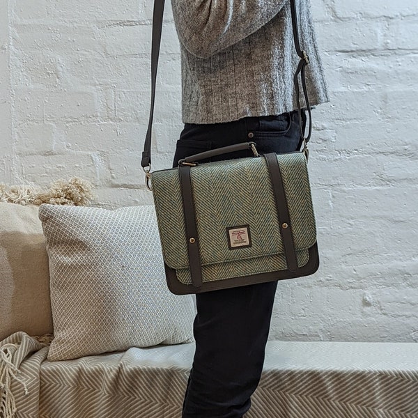 Unique Work Bag -  Harris Tweed Messenger Bag Women , Gift for her in  Turquoise  colour.