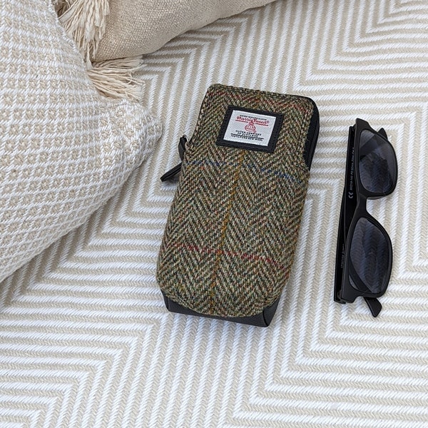 Harris Tweed Double Glasses Sleeve in Country Green colour , unusual glasses case .
