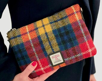 Kleine Cross Body Tasche, in Gelb Harris Tweed - Als kleine Schultertasche oder Clutch Geldbörse