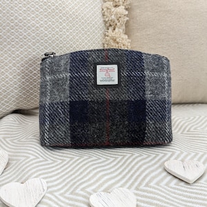 Woven Wash Bag in Blue Harris Tweed. Use as Cosmetic Organizer/ Make Up Pouch or Toiletry Bag Women