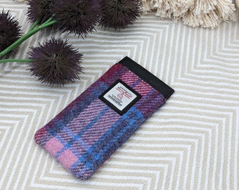 Harris Tweed Glasses Sleeve in Unique Pastel Pink Harris Tweed. Small Scottish accessory