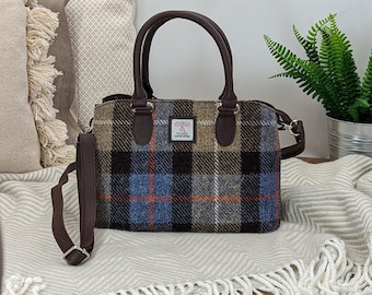 Harris Tweed Top Handle Bag - Blue Brown Check - Scottish Gift