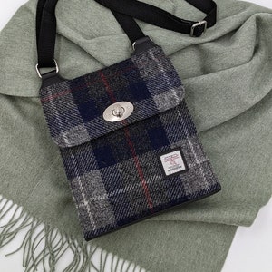 Umhängetasche in Blau Karo Harris Tweed, Gewebte Umhängetasche/Büroarbeittasche Damen
