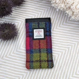 Harris Tweed Occhiali Custodia in Blu Rosa/Quadrato. Piccolo accessorio scozzese, regalo per amico