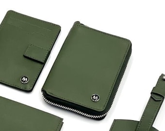 Secure Slim Italian Leather Zip Wallet in Olive