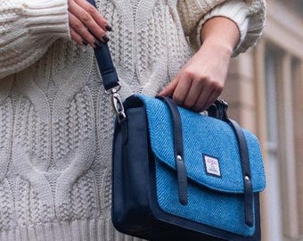 Ladies Messenger Bag Women Harris Tweed / Small Cross Body Satchel . Sky Blue colour