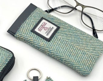 Harris Tweed Glasses Sleeve in Turquoise Herringbone