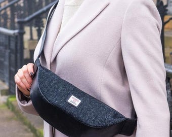 Sling Bag in Charcoal by maccessori , genuine Harris Tweed travel companion.