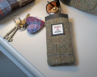 Harris Tweed Glasses Sleeve in Country Green colour , unusual glasses case .