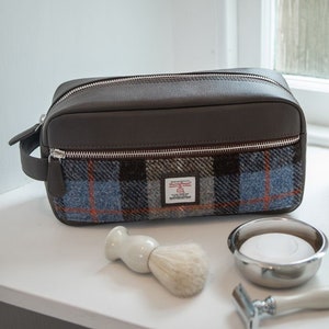 Trousse de toilette pour homme en tweed bleu/marron - Trousse de voyage / trousse de toilette pour homme - Cadeaux pour homme