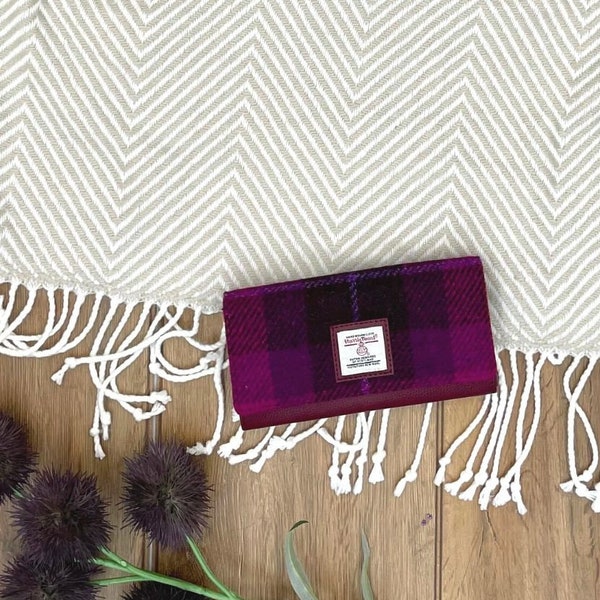 Cloth Wallet Women in Purple Check Harris Tweed -  Ladies Purse / Slim Wallet Women , unique Gift for her.