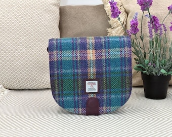 Erstaunliche Cross Body Bag. Schultertasche Damen.  Handtasche aus grün lila kariertem Harris Tweed