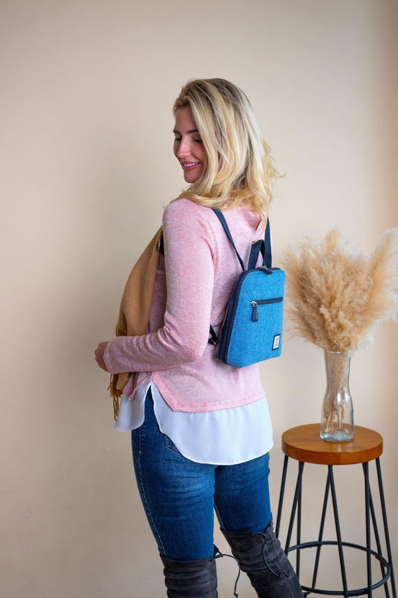 harris and tweed mini backpacks Backpack [20 Colors] With magnetic popper closure and complimentary adjustable straps The Mini Carloway Backpack Blue