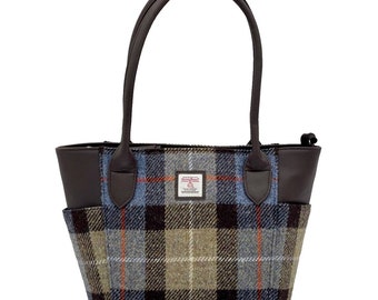 Large Tote Bag in Blue Harris Tweed. Large Handbag makes excellent Scottish Gift