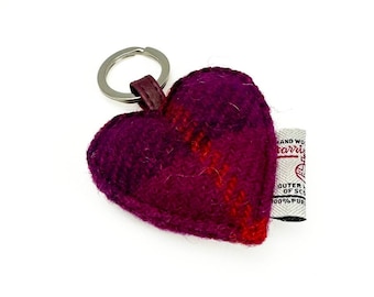 Scottish Harris Tweed Fabric Keychain Heart - Heart Keyring - small but amazing Gift for Friends