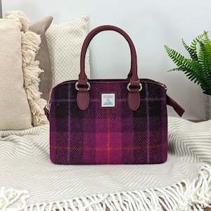 Harris Tweed Top Handle Bag - Gift for Women - Purple Check - Woven Bag