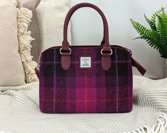 Harris Tweed Top Handle Bag - Gift for Women - Purple Check - Woven Bag