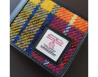Herren Portemonnaie aus gelbem Harris Tweed. Trifold Wallet macht einzigartiges Geschenk für ihn