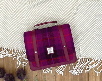 Messenger Bag Women Harris Tweed / Small Cross Body Satchel . Purple Check colour