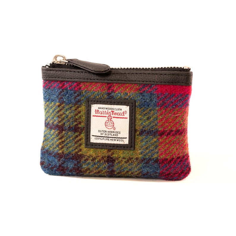Key Fob Pouch in Blue and Pink Harris Tweed. Small Card Holder / Coin Purse cute wallet image 3