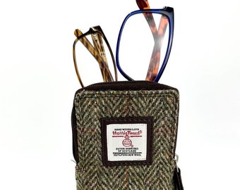 Harris Tweed Double Glasses Sleeve in Country Green colour , unusual glasses case .