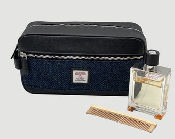 Mens Wash Bag in Blue Harris Tweed. Shaving Bag / Toiletry Kit (great for travel) gift for father