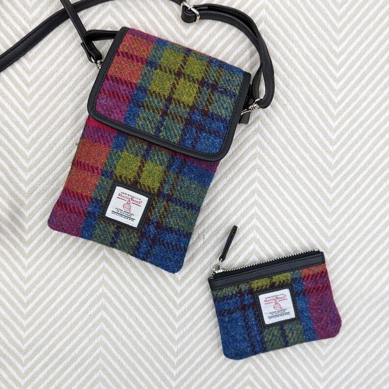 Key Fob Pouch in Blue and Pink Harris Tweed. Small Card Holder / Coin Purse cute wallet image 10