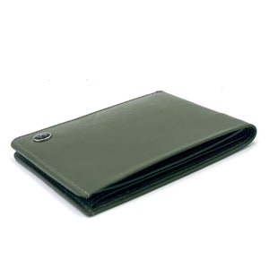 Cartera plegable delgada de piel italiana - Piel de oliva suave al tacto