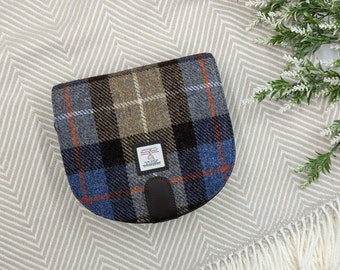 Harris Tweed Cross Body Bag , Brown / Blue Check Coach Crossbody - Small Bags for Women