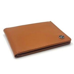 Cartera delgada plegable de cuero italiano - Cuero suave color canela